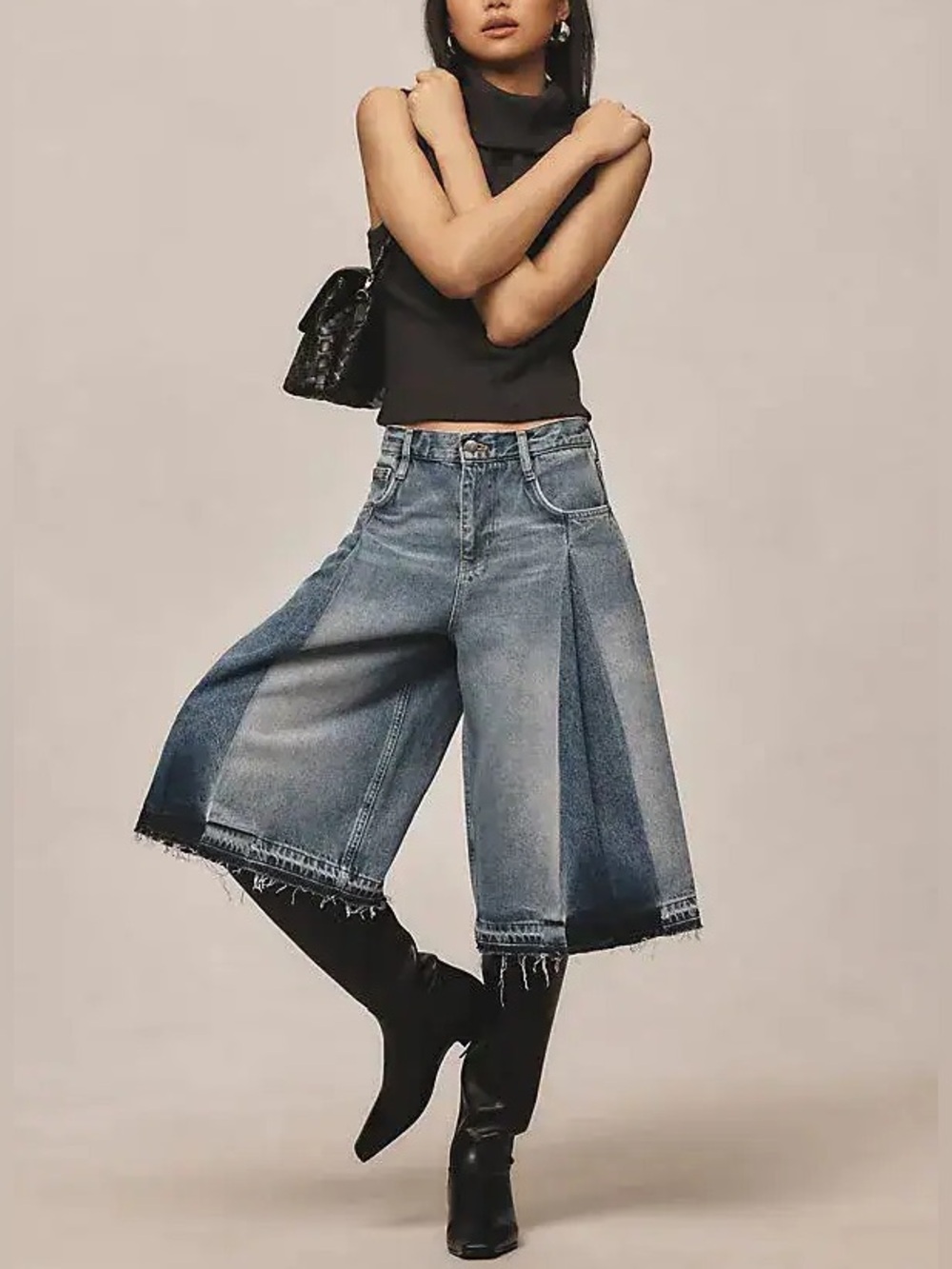 NWT Anthropologie PILCRO Pleated Boho Chic Culotte Jeans